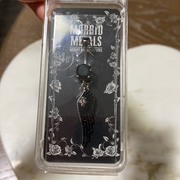 🆑 Morbid Metals 14g Navel Black Angel Wing Belly Bottom Piercing - Picture 1 of 8